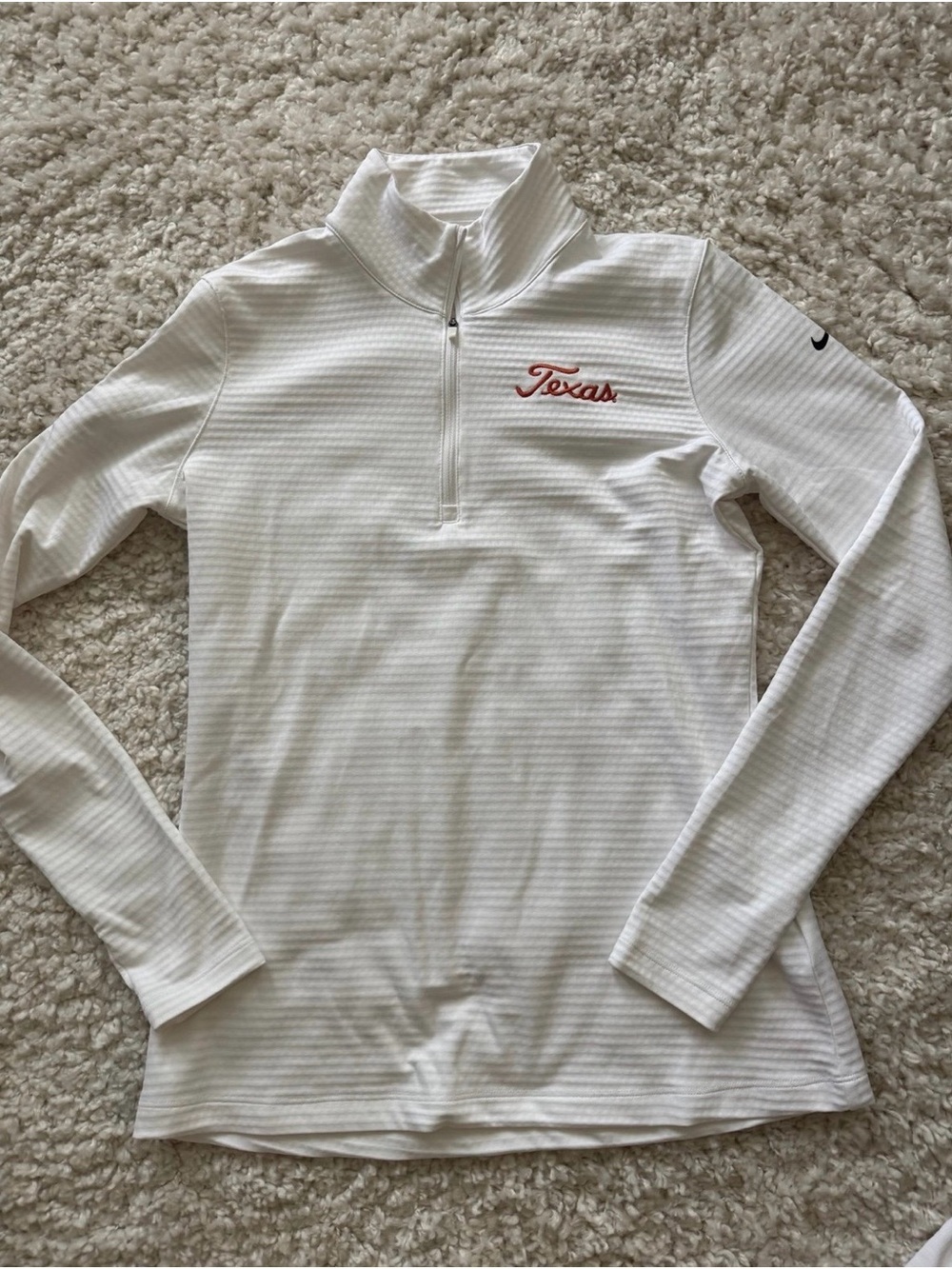 Nike White Women’s Quarter-Zip Pullover with Orange 'Texas' Embroidery